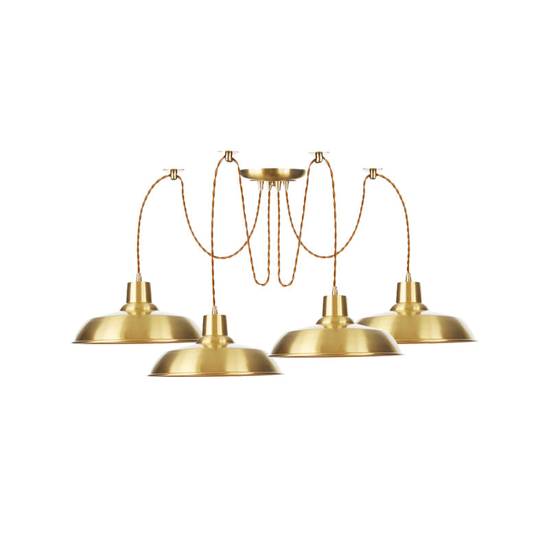 Gold Finish Industrial Metal Barn Pendant Light Fixture - 2/3/4 Bulbs, Swag Hanging Lamp Pendants