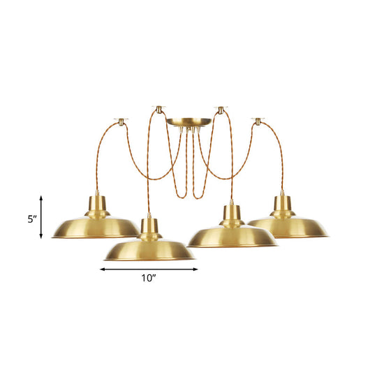 Gold Finish Industrial Metal Barn Pendant Light Fixture - 2/3/4 Bulbs, Swag Hanging Lamp Pendants