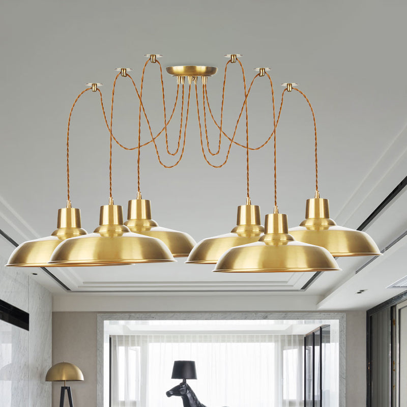 Gold Finish Industrial Metal Barn Pendant Light Fixture - 2/3/4 Bulbs, Swag Hanging Lamp Pendants