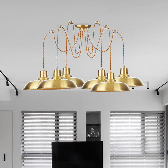 Gold Finish Industrial Metal Barn Pendant Light Fixture - 2/3/4 Bulbs, Swag Hanging Lamp Pendants