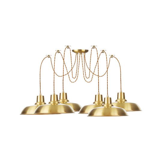 Gold Finish Industrial Metal Barn Pendant Light Fixture - 2/3/4 Bulbs, Swag Hanging Lamp Pendants