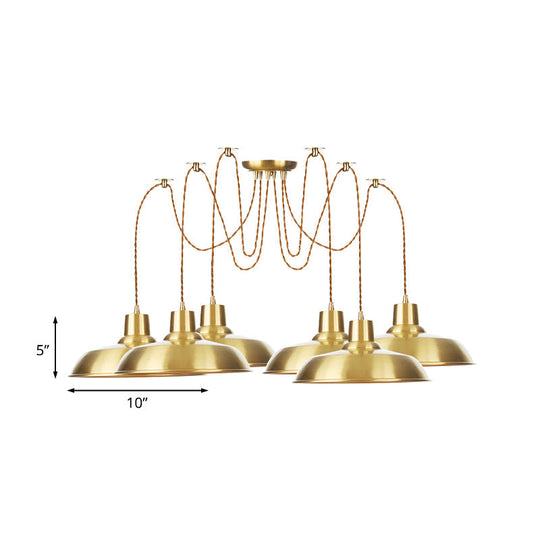 Gold Finish Industrial Metal Barn Pendant Light Fixture - 2/3/4 Bulbs, Swag Hanging Lamp Pendants