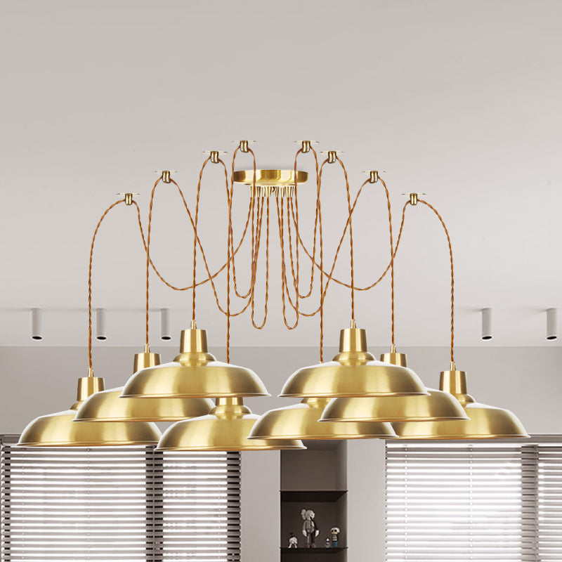 Gold Finish Industrial Metal Barn Pendant Light Fixture - 2/3/4 Bulbs, Swag Hanging Lamp Pendants