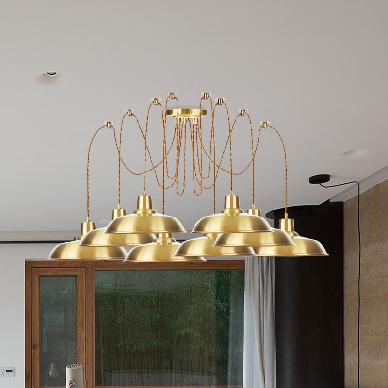 Gold Finish Industrial Metal Barn Pendant Light Fixture - 2/3/4 Bulbs, Swag Hanging Lamp Pendants