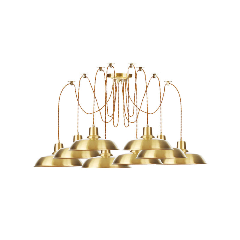 Gold Finish Industrial Metal Barn Pendant Light Fixture - 2/3/4 Bulbs, Swag Hanging Lamp Pendants