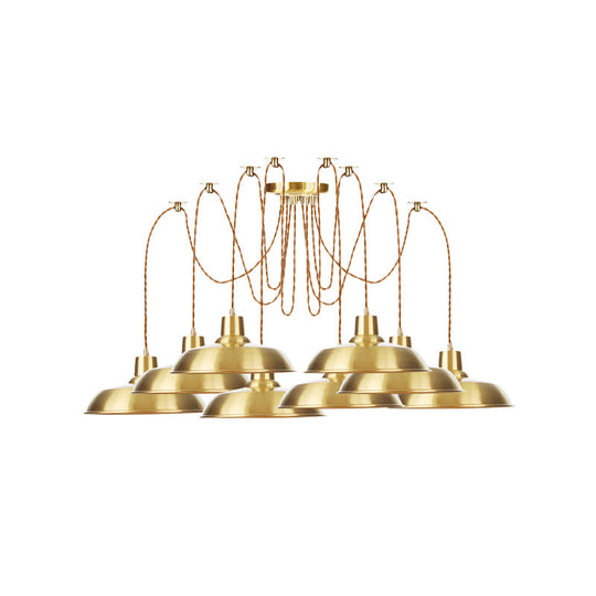 Gold Finish Industrial Metal Barn Pendant Light Fixture - 2/3/4 Bulbs, Swag Hanging Lamp Pendants