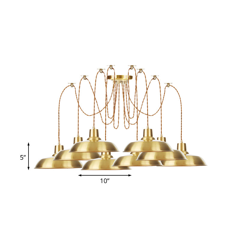 Gold Finish Industrial Metal Barn Pendant Light Fixture - 2/3/4 Bulbs, Swag Hanging Lamp Pendants