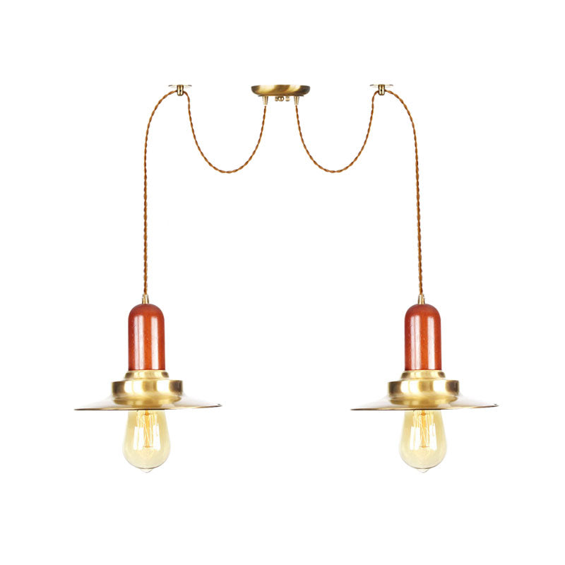 Gold Industrial Pendant Lighting for Clothing Store - Flat Metal Swag Lamp, Multiple Hanging Pendant Lights, 2/3/4-Bulb Ceiling Fixture