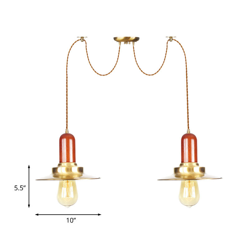 Gold Industrial Pendant Lighting for Clothing Store - Flat Metal Swag Lamp, Multiple Hanging Pendant Lights, 2/3/4-Bulb Ceiling Fixture