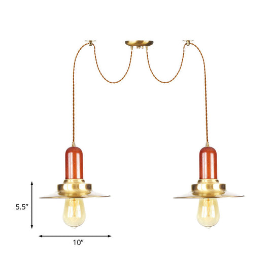 Gold Industrial Pendant Lighting for Clothing Store - Flat Metal Swag Lamp, Multiple Hanging Pendant Lights, 2/3/4-Bulb Ceiling Fixture