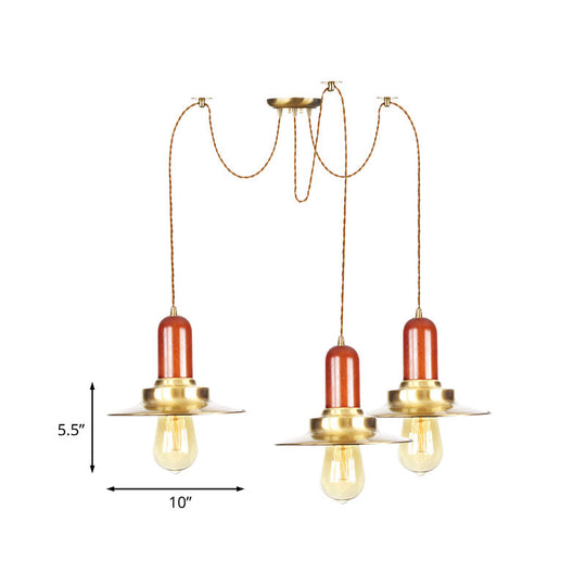 Gold Industrial Pendant Lighting for Clothing Store - Flat Metal Swag Lamp, Multiple Hanging Pendant Lights, 2/3/4-Bulb Ceiling Fixture