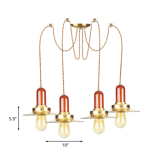 Gold Industrial Pendant Lighting for Clothing Store - Flat Metal Swag Lamp, Multiple Hanging Pendant Lights, 2/3/4-Bulb Ceiling Fixture