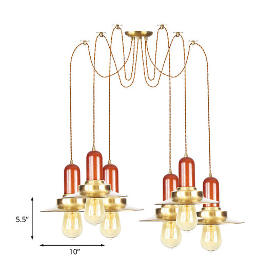 Gold Industrial Pendant Lighting for Clothing Store - Flat Metal Swag Lamp, Multiple Hanging Pendant Lights, 2/3/4-Bulb Ceiling Fixture