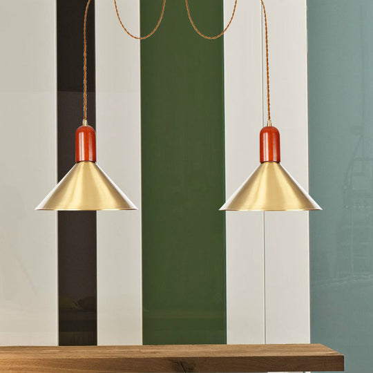 Industrial-Style Gold Finish Cone Pendant Chandelier with Multi-Head Design - Swag Hanging Light Kit (2/4/3 Heads)