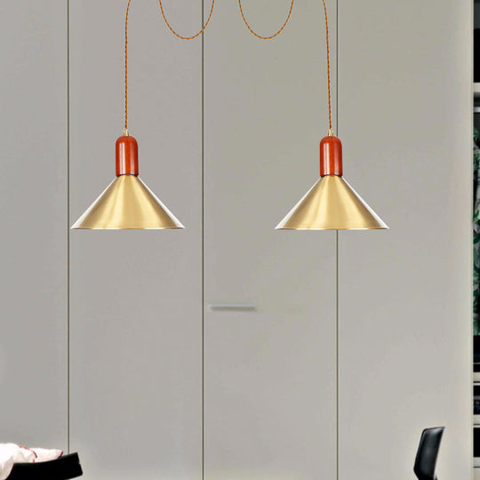 Industrial-Style Gold Finish Cone Pendant Chandelier with Multi-Head Design - Swag Hanging Light Kit (2/4/3 Heads)