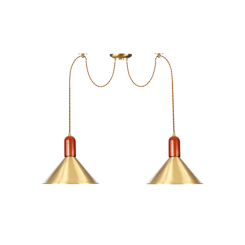 Industrial-Style Gold Finish Cone Pendant Chandelier with Multi-Head Design - Swag Hanging Light Kit (2/4/3 Heads)