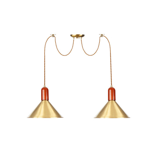 Industrial-Style Gold Finish Cone Pendant Chandelier with Multi-Head Design - Swag Hanging Light Kit (2/4/3 Heads)