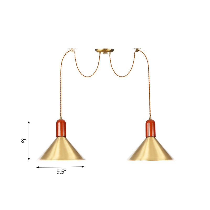 Industrial-Style Gold Finish Cone Pendant Chandelier with Multi-Head Design - Swag Hanging Light Kit (2/4/3 Heads)