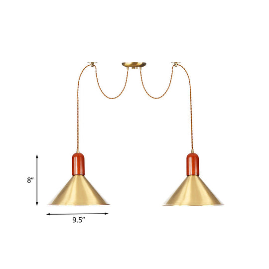 Industrial-Style Gold Finish Cone Pendant Chandelier with Multi-Head Design - Swag Hanging Light Kit (2/4/3 Heads)