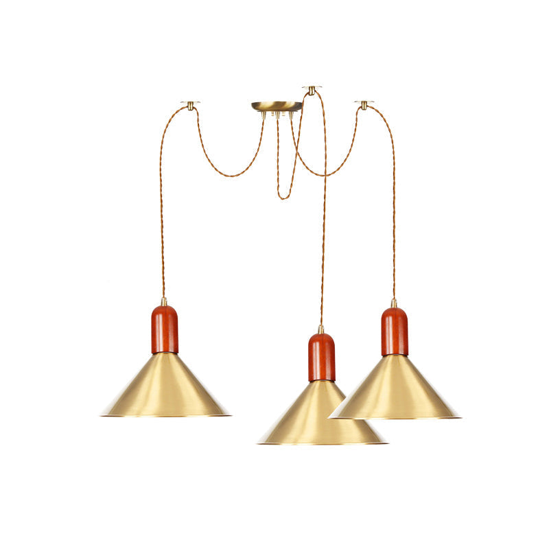 Industrial-Style Gold Finish Cone Pendant Chandelier with Multi-Head Design - Swag Hanging Light Kit (2/4/3 Heads)