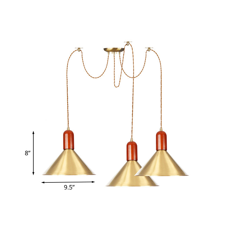 Industrial-Style Gold Finish Cone Pendant Chandelier with Multi-Head Design - Swag Hanging Light Kit (2/4/3 Heads)