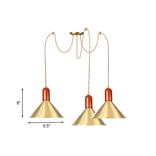 Industrial-Style Gold Finish Cone Pendant Chandelier with Multi-Head Design - Swag Hanging Light Kit (2/4/3 Heads)