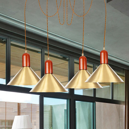 Cone Multi-Pendant Chandelier With Industrial-Style Gold Finish Swag Hanging Light Kit (2/4/3 Heads)