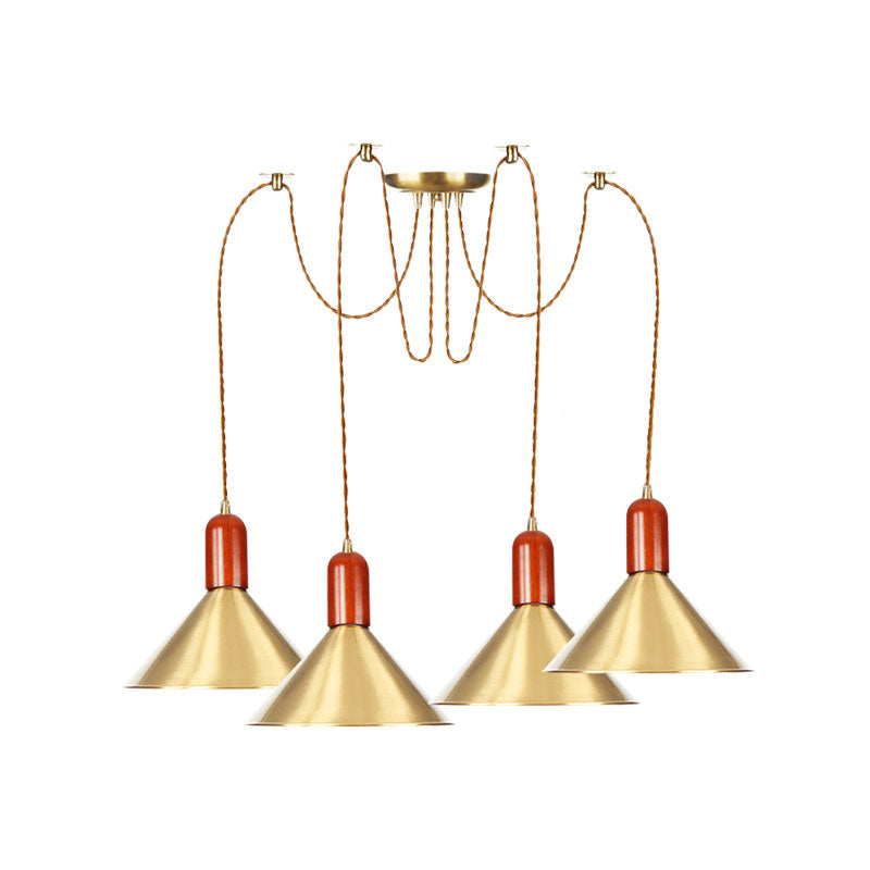 Industrial-Style Gold Finish Cone Pendant Chandelier with Multi-Head Design - Swag Hanging Light Kit (2/4/3 Heads)