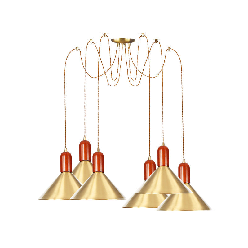 Industrial-Style Gold Finish Cone Pendant Chandelier with Multi-Head Design - Swag Hanging Light Kit (2/4/3 Heads)