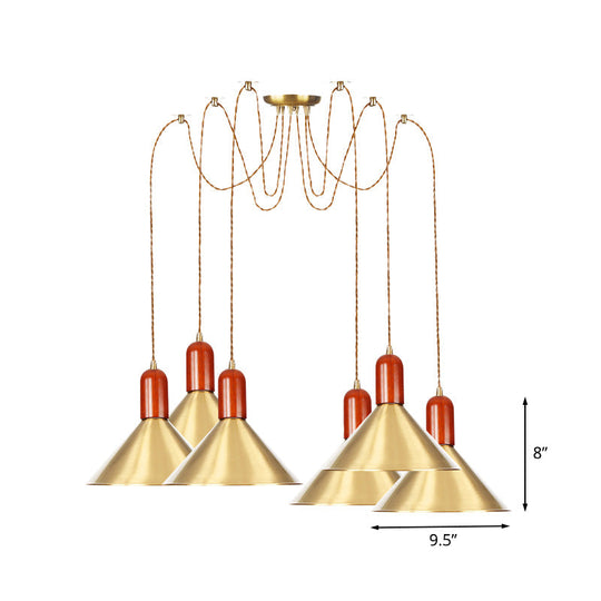 Industrial-Style Gold Finish Cone Pendant Chandelier with Multi-Head Design - Swag Hanging Light Kit (2/4/3 Heads)