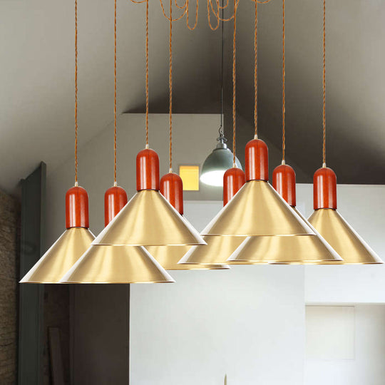 Cone Multi-Pendant Chandelier With Industrial-Style Gold Finish Swag Hanging Light Kit (2/4/3 Heads)