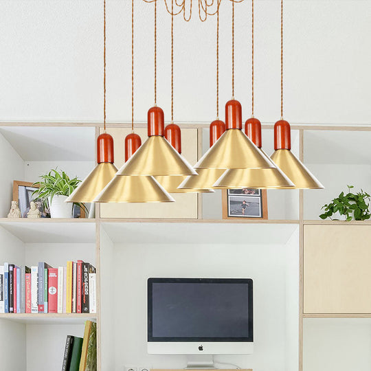 Industrial-Style Gold Finish Cone Pendant Chandelier with Multi-Head Design - Swag Hanging Light Kit (2/4/3 Heads)