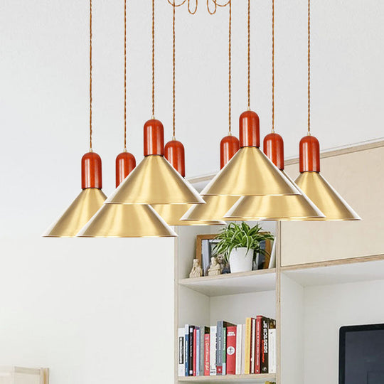 Cone Multi-Pendant Chandelier With Industrial-Style Gold Finish Swag Hanging Light Kit (2/4/3 Heads)