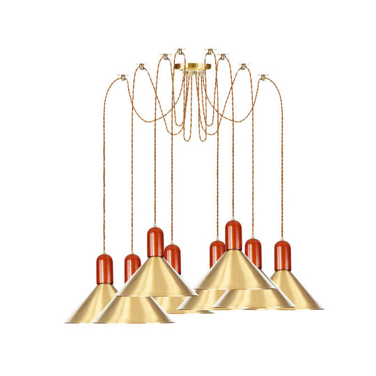 Industrial-Style Gold Finish Cone Pendant Chandelier with Multi-Head Design - Swag Hanging Light Kit (2/4/3 Heads)