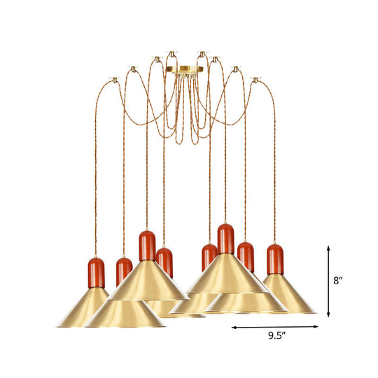 Industrial-Style Gold Finish Cone Pendant Chandelier with Multi-Head Design - Swag Hanging Light Kit (2/4/3 Heads)