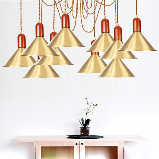 Cone Multi-Pendant Chandelier With Industrial-Style Gold Finish Swag Hanging Light Kit (2/4/3 Heads)