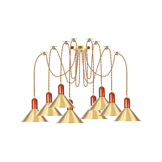 Industrial-Style Gold Finish Cone Pendant Chandelier with Multi-Head Design - Swag Hanging Light Kit (2/4/3 Heads)