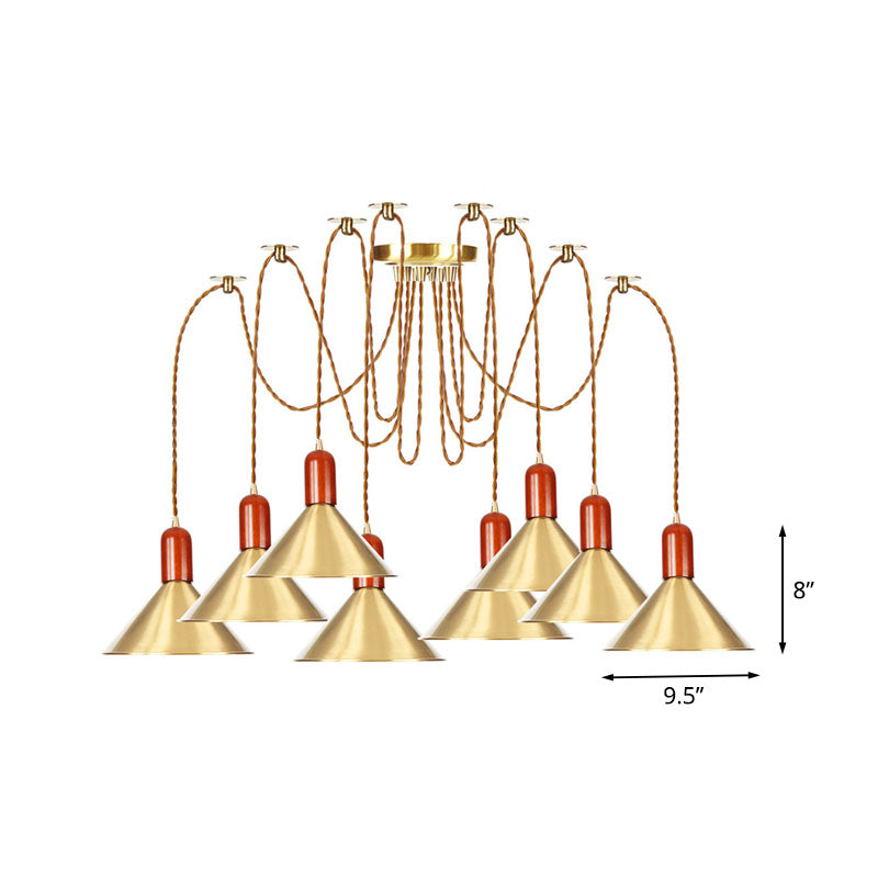 Industrial-Style Gold Finish Cone Pendant Chandelier with Multi-Head Design - Swag Hanging Light Kit (2/4/3 Heads)