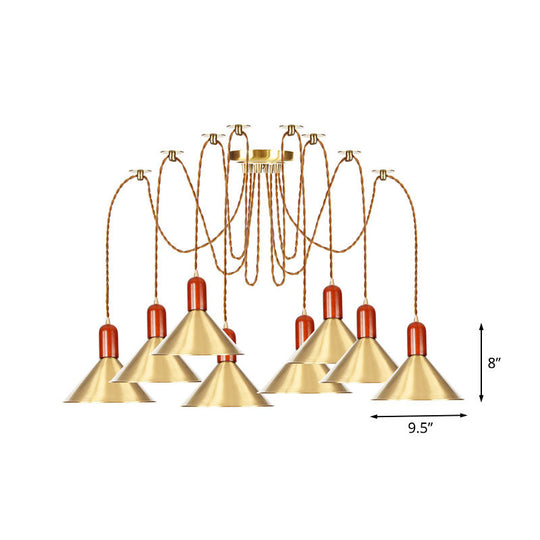 Industrial-Style Gold Finish Cone Pendant Chandelier with Multi-Head Design - Swag Hanging Light Kit (2/4/3 Heads)