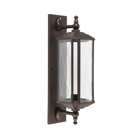 Farmhouse Dark Coffee Clear Glass Wall Mount Lamp For Gate - Rectangular Sconce Lighting With 1 Bulb