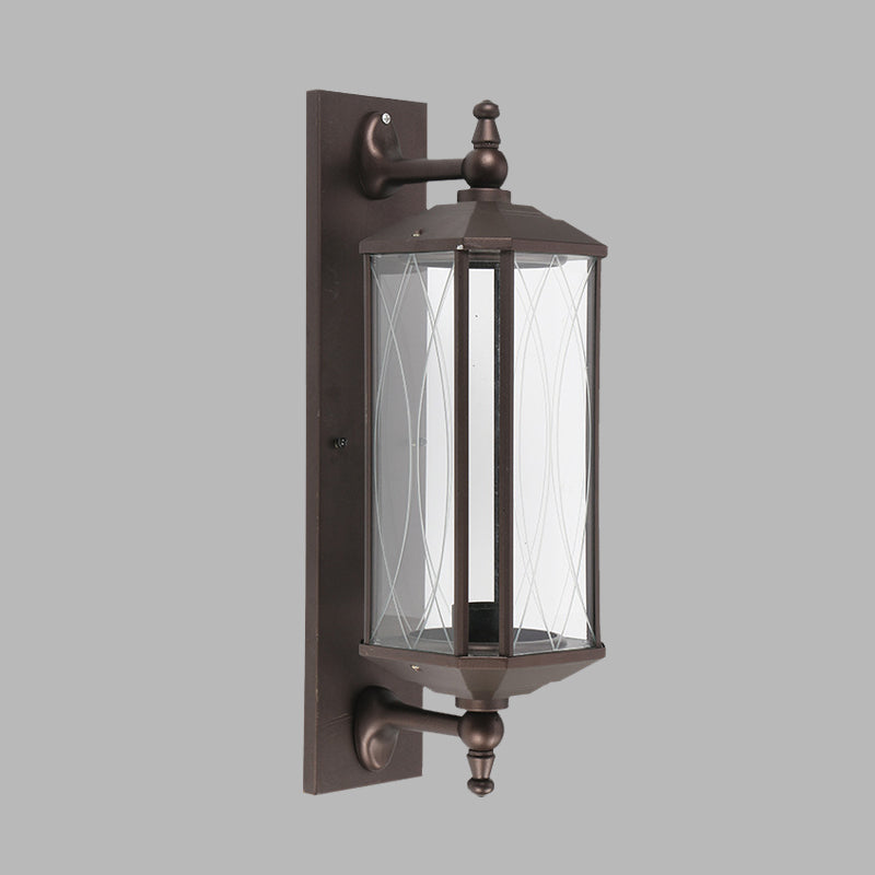 Farmhouse Dark Coffee Clear Glass Wall Mount Lamp For Gate - Rectangular Sconce Lighting With 1 Bulb