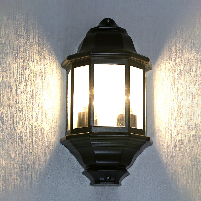 Geometric Black/White Outdoor Corner Wall Sconce With Clear Glass Mountable Light Fixture For Lodges