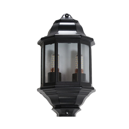 Geometric Black/White Outdoor Corner Wall Sconce With Clear Glass Mountable Light Fixture For Lodges