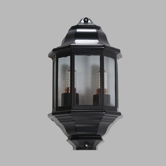 Geometric Black/White Outdoor Corner Wall Sconce With Clear Glass Mountable Light Fixture For Lodges