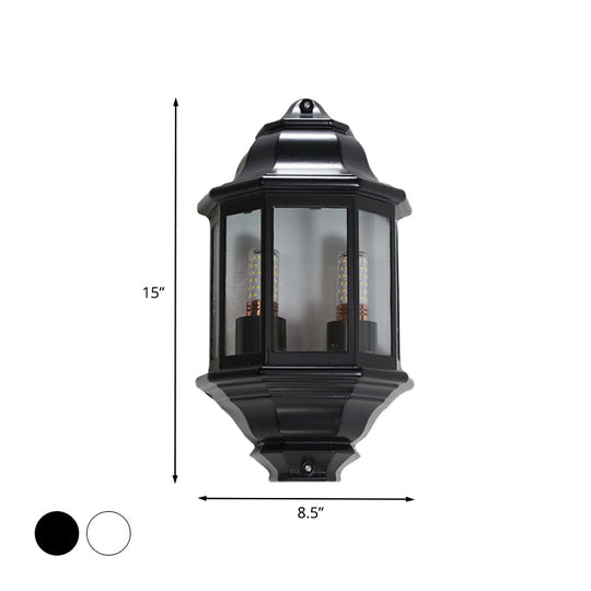 Geometric Black/White Outdoor Corner Wall Sconce With Clear Glass Mountable Light Fixture For Lodges