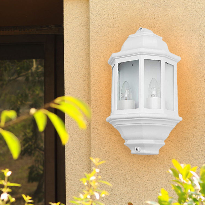 Geometric Black/White Outdoor Corner Wall Sconce With Clear Glass Mountable Light Fixture For Lodges