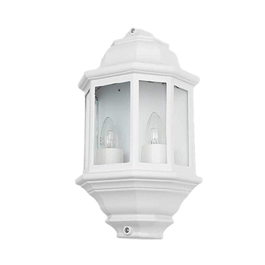 Geometric Black/White Outdoor Corner Wall Sconce With Clear Glass Mountable Light Fixture For Lodges