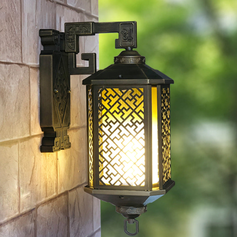 Rustic Cylindrical Tan Prismatic Glass Wall Lamp Sconce In Black - Mounted Light Fixture