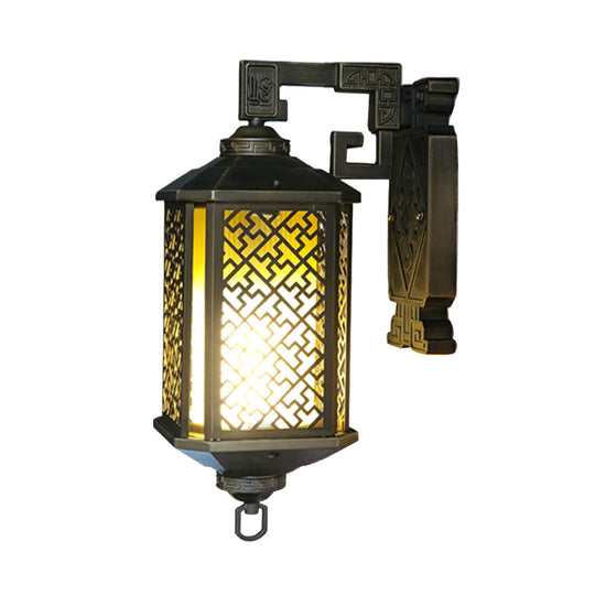 Rustic Cylindrical Tan Prismatic Glass Wall Lamp Sconce In Black - Mounted Light Fixture