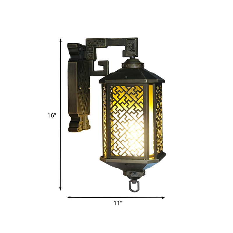 Rustic Cylindrical Tan Prismatic Glass Wall Lamp Sconce In Black - Mounted Light Fixture